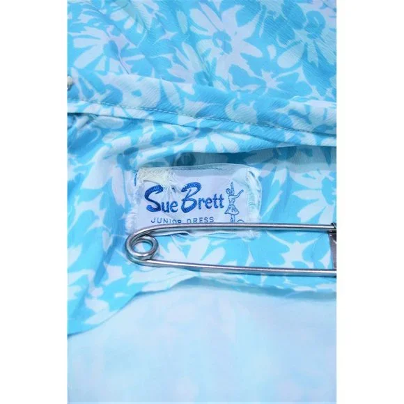 Vintage 1950s Sun Dress Caged Bodice Aqua Floral Sue BrettW 26